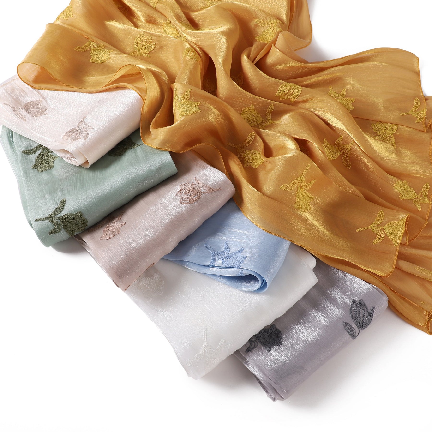 YZ330  Plain Sea Island Silk Embroidered Satin Hijab
