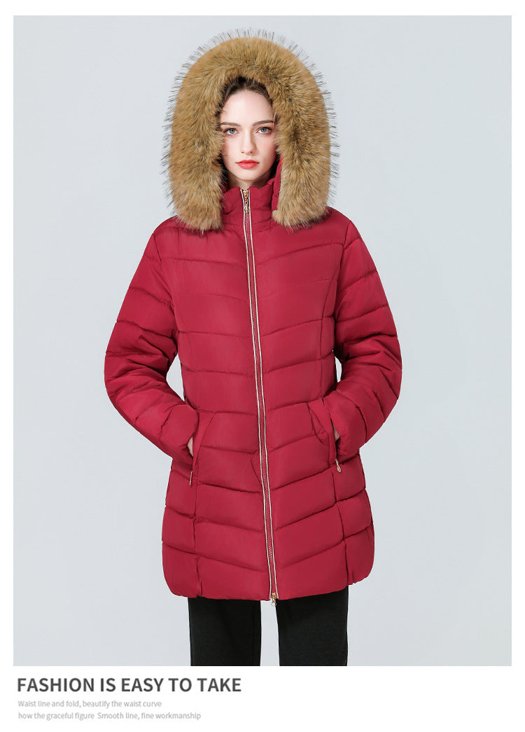 YAXF-8809  Women's Mid-Length Slim Winter Cotton-Padded Puffer Jacket