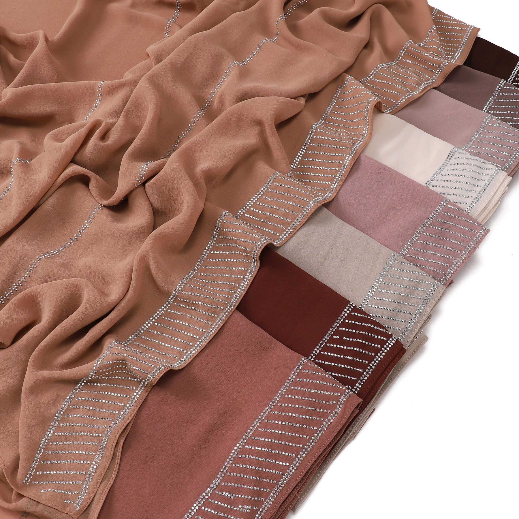 YZ324  Plain Pearl Chiffon Hijab with Rhinestones