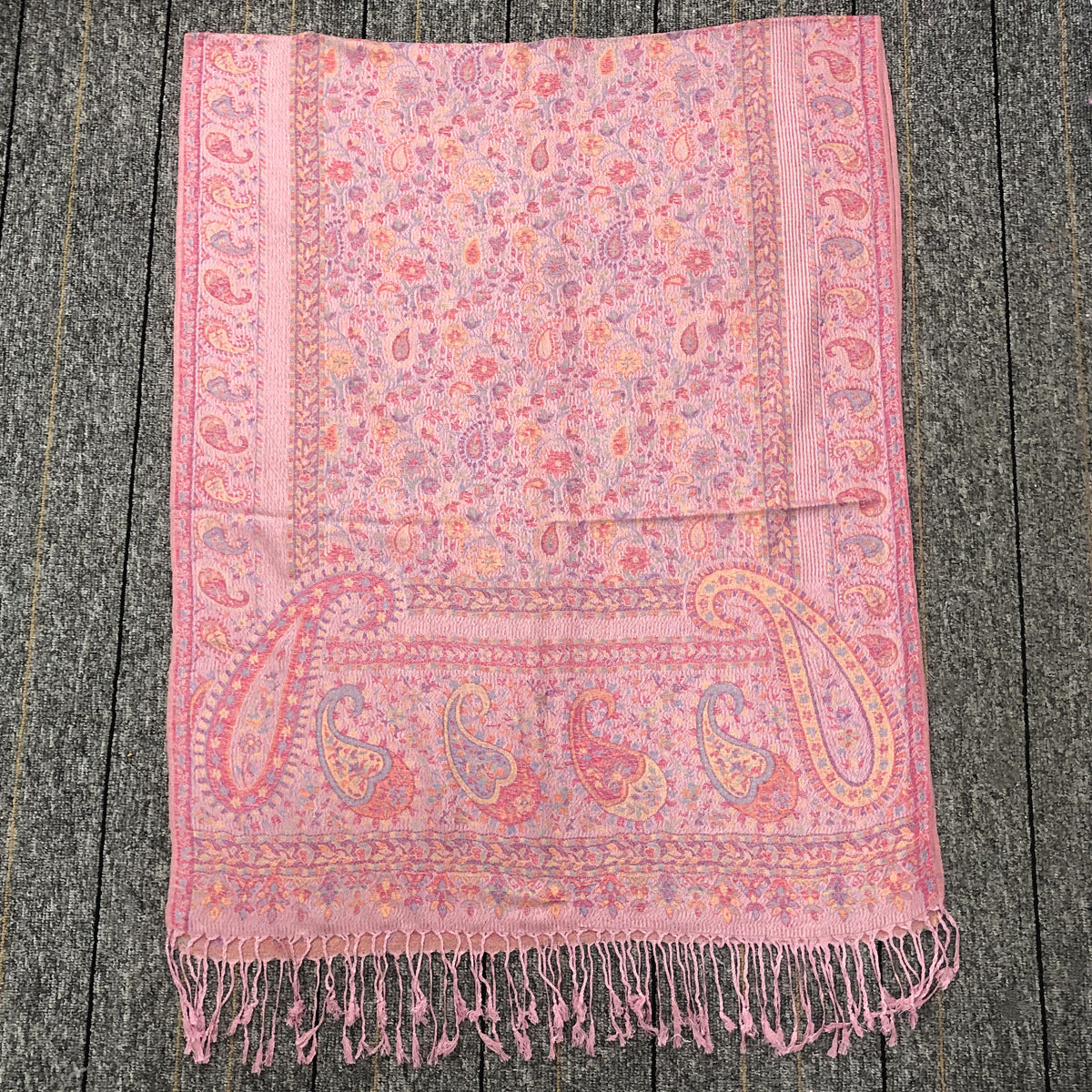 WJ005  Faux Cashmere Paisley Embroidered Tassel Scarf