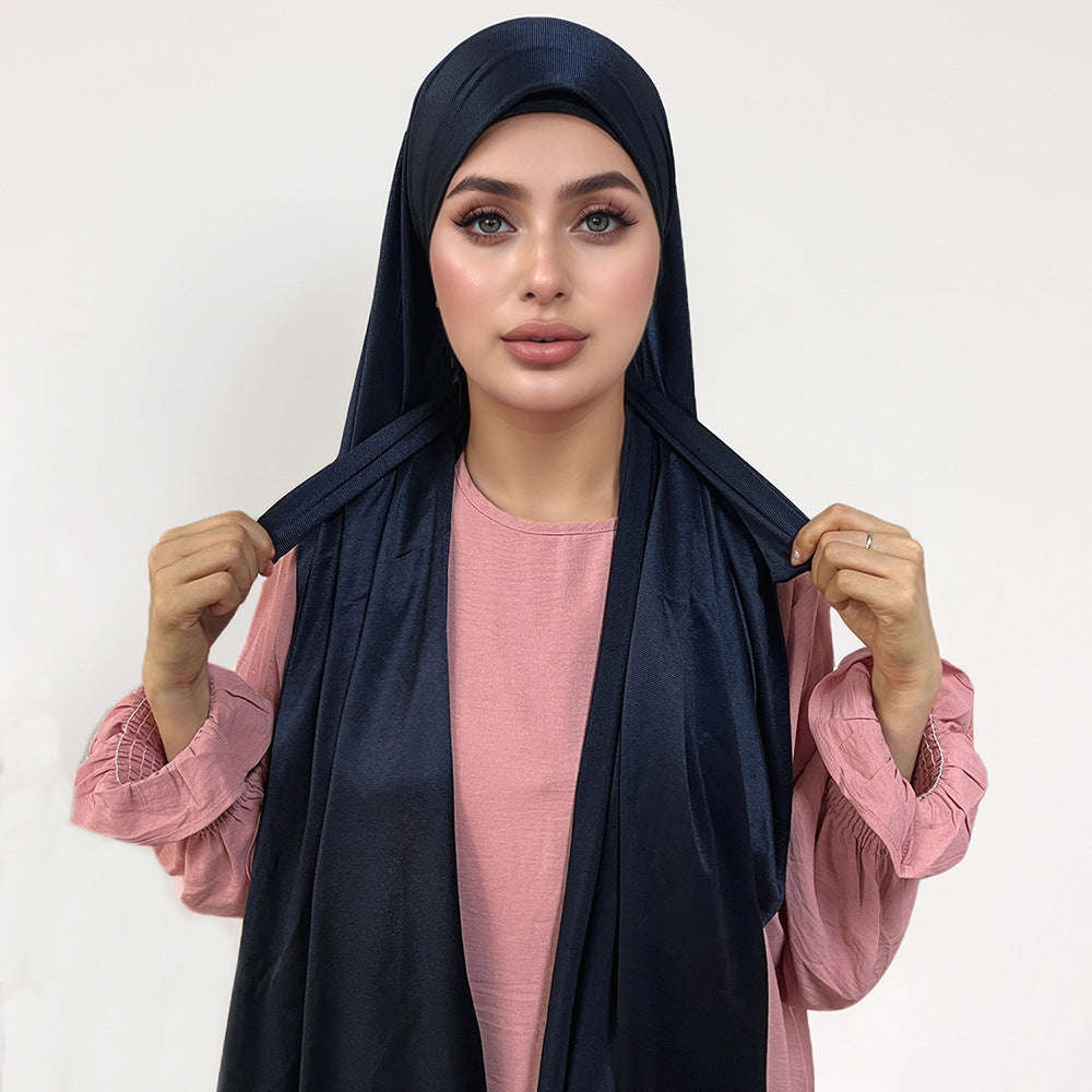 Plain Glossy Crinkle Polyester Jersey Hijab - Model View 2