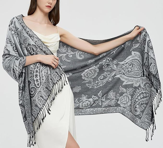 MY04 Fashionable and versatile jacquard cashew tassel scarf