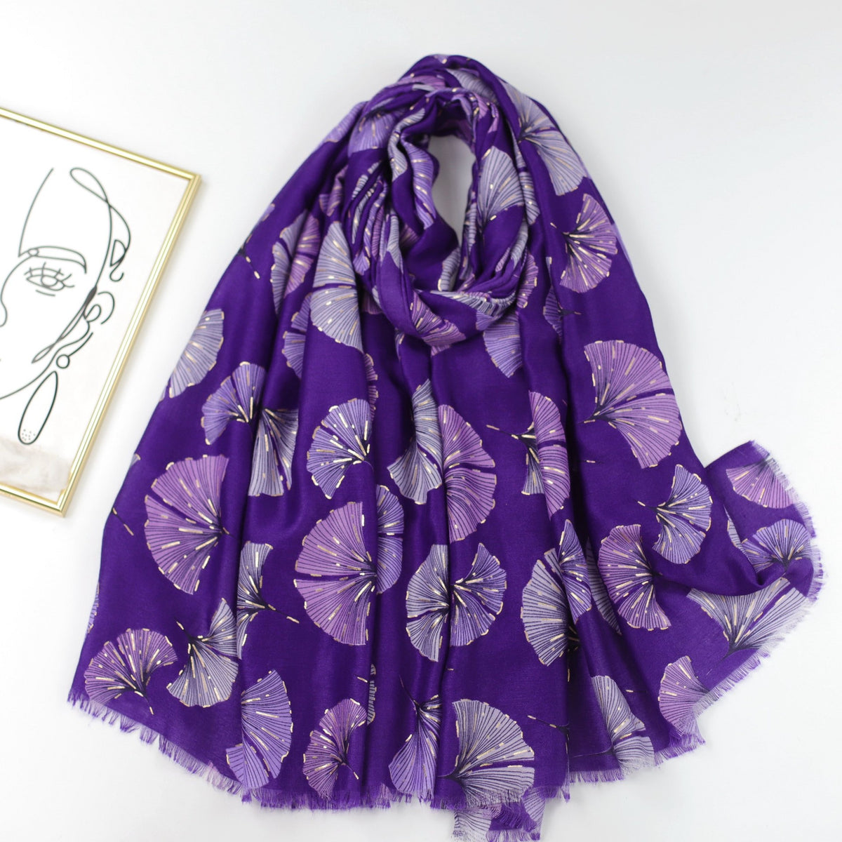 230607 ginkgo leaf printed scarf