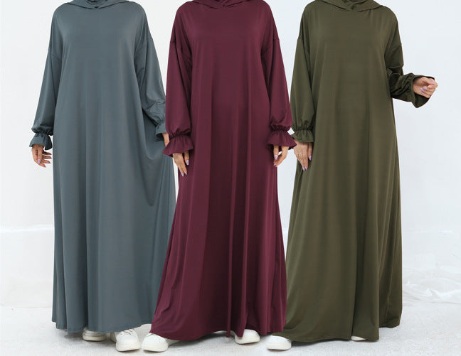 LR958  Plain Polyester Plus Size Long Sleeve Hooded Casual Dress