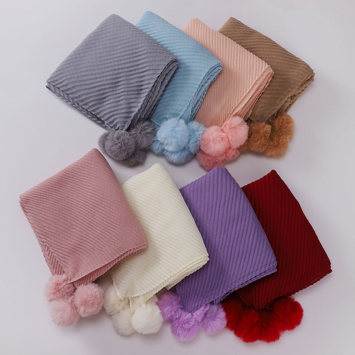 W-0111 pleated plain TR cotton and linen Plush ball hijab scarf