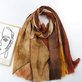 JY221001 Gold dust geometric splicing color printed scarf