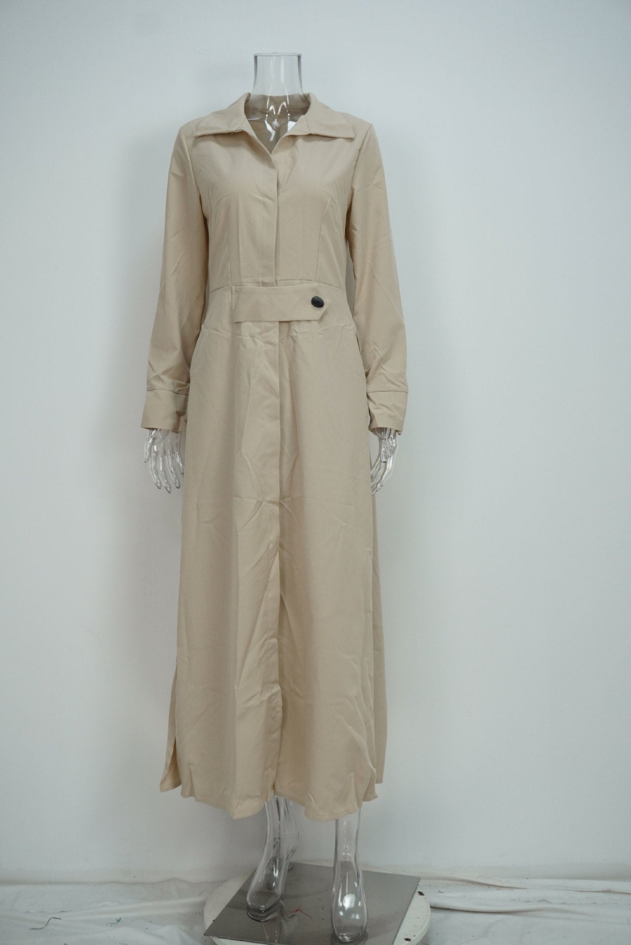 24543  Chic Spring Plain Tie-Waist Elegant Commuter Maxi Abaya Dress