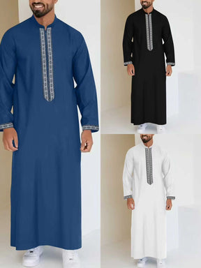066  Simple long men's stand collar zipper abaya