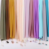 TJ025 plain pearl chiffon Accessory tassel hijab scarf