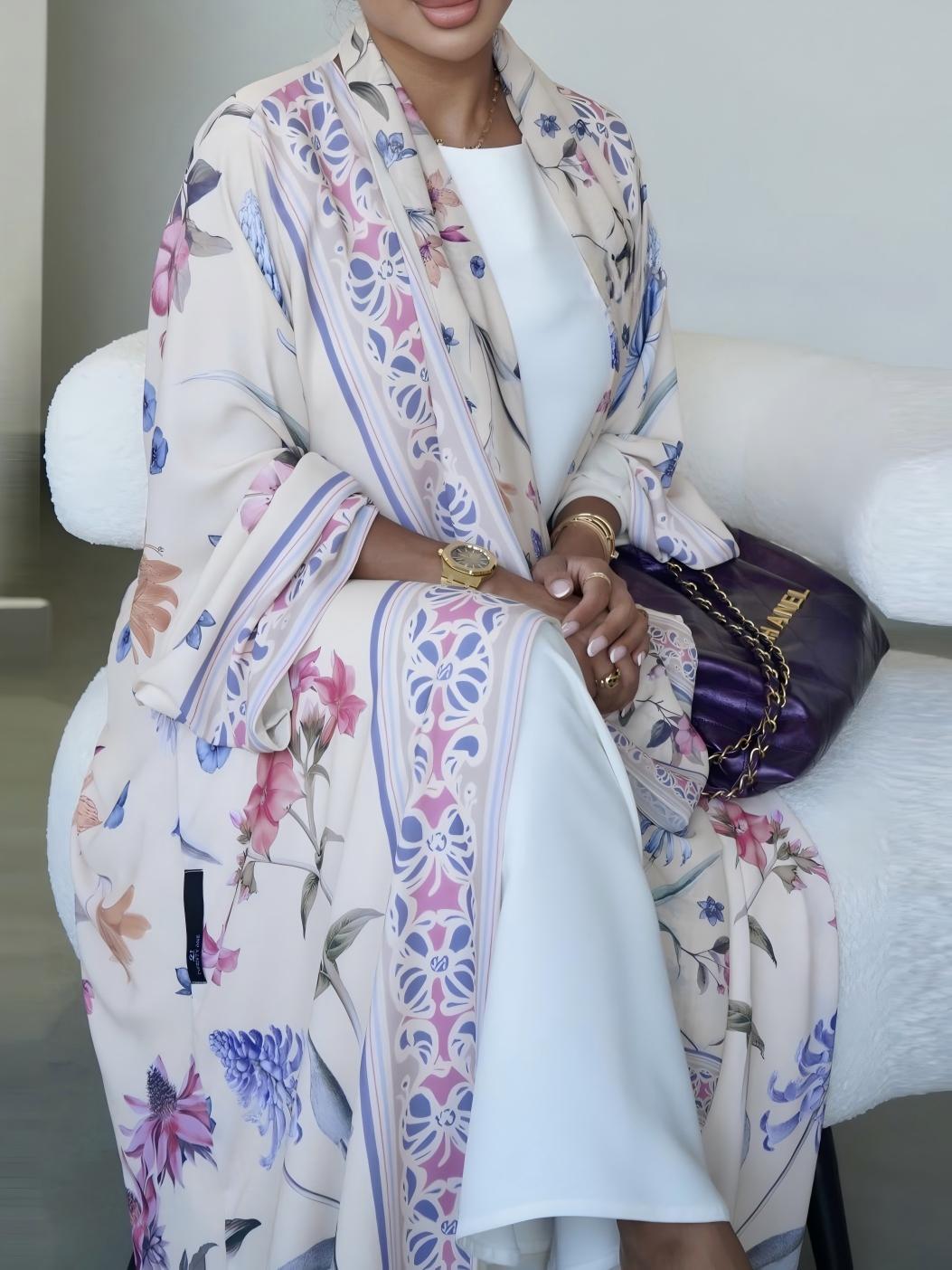 SHCP  Printed floral cardigan + hijab 2-piece set