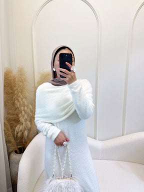 LR1085  2-Piece Plain Slim Fit Sweater Set with Shawl