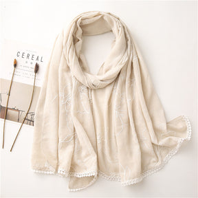 SL2202-009  Women's Ethnic Cotton Linen Feel Scarf with Wheat Ears Tassels