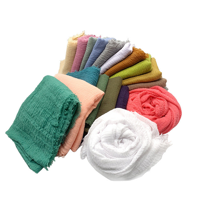 WJ01  Plain Seersucker Crinkle Fringe Edge Large Hijab