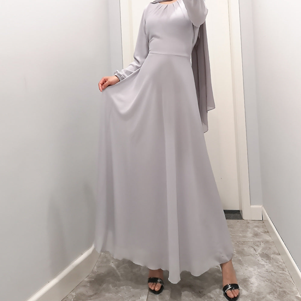 9514 Solid color chiffon muslim dress