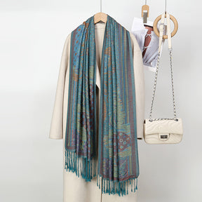 MY18 Butterfly Cashew Jacquard Shawl Tassel Scarf