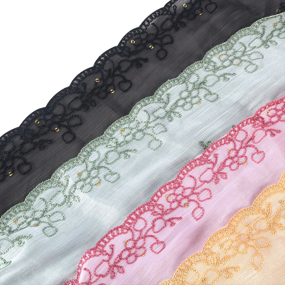 WJ115  Plain Embroidered Scallop Edge Sea Island Silk Hijab
