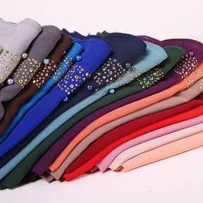 MSL127 plain pearl chiffon hot stamping diamond hijab scarf