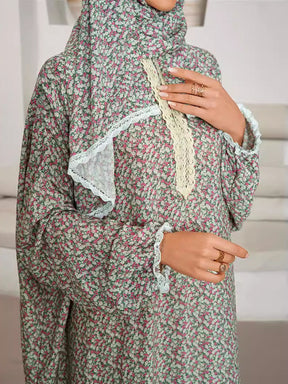 XL001  Floral Print Loose Long Sleeve Integrated Viscose Prayer Set