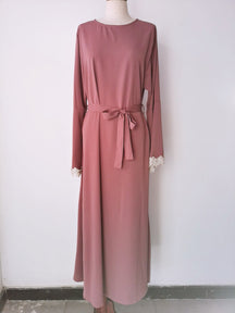 21668  Plain Resort Lace Bell Sleeve Polyester Dress