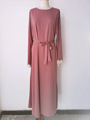 21668  Plain Resort Lace Bell Sleeve Polyester Dress