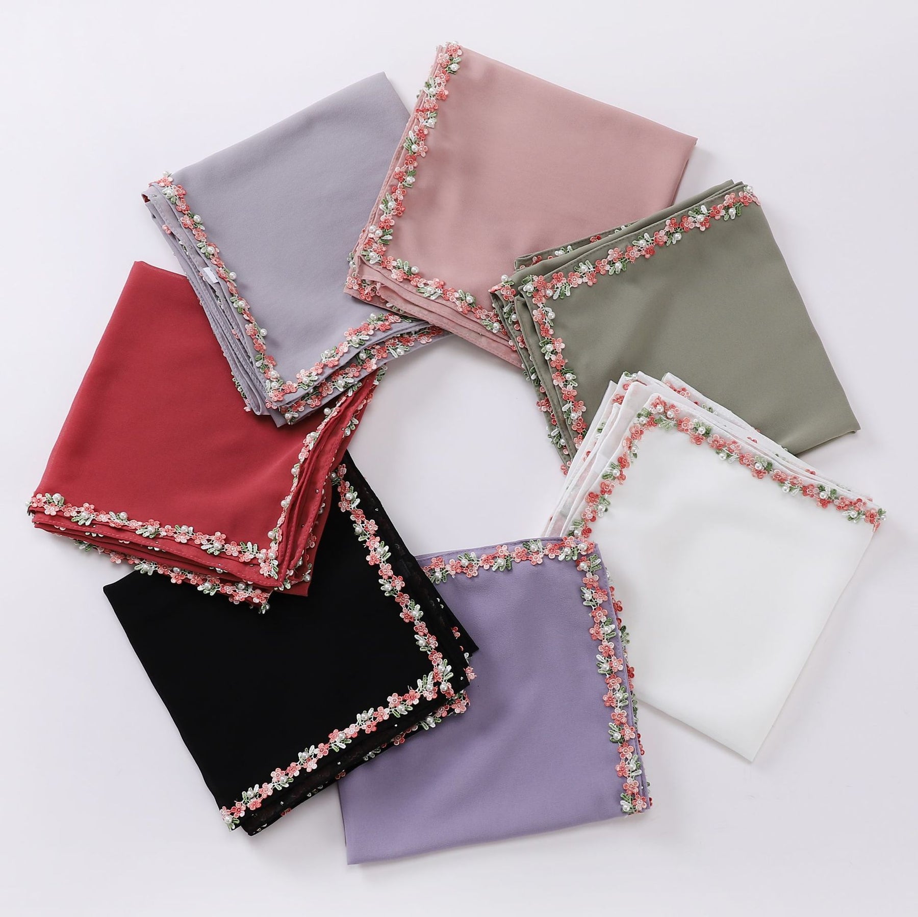 W-0110 plain pearl chiffon lace Nail bead kerchief hijab scarf