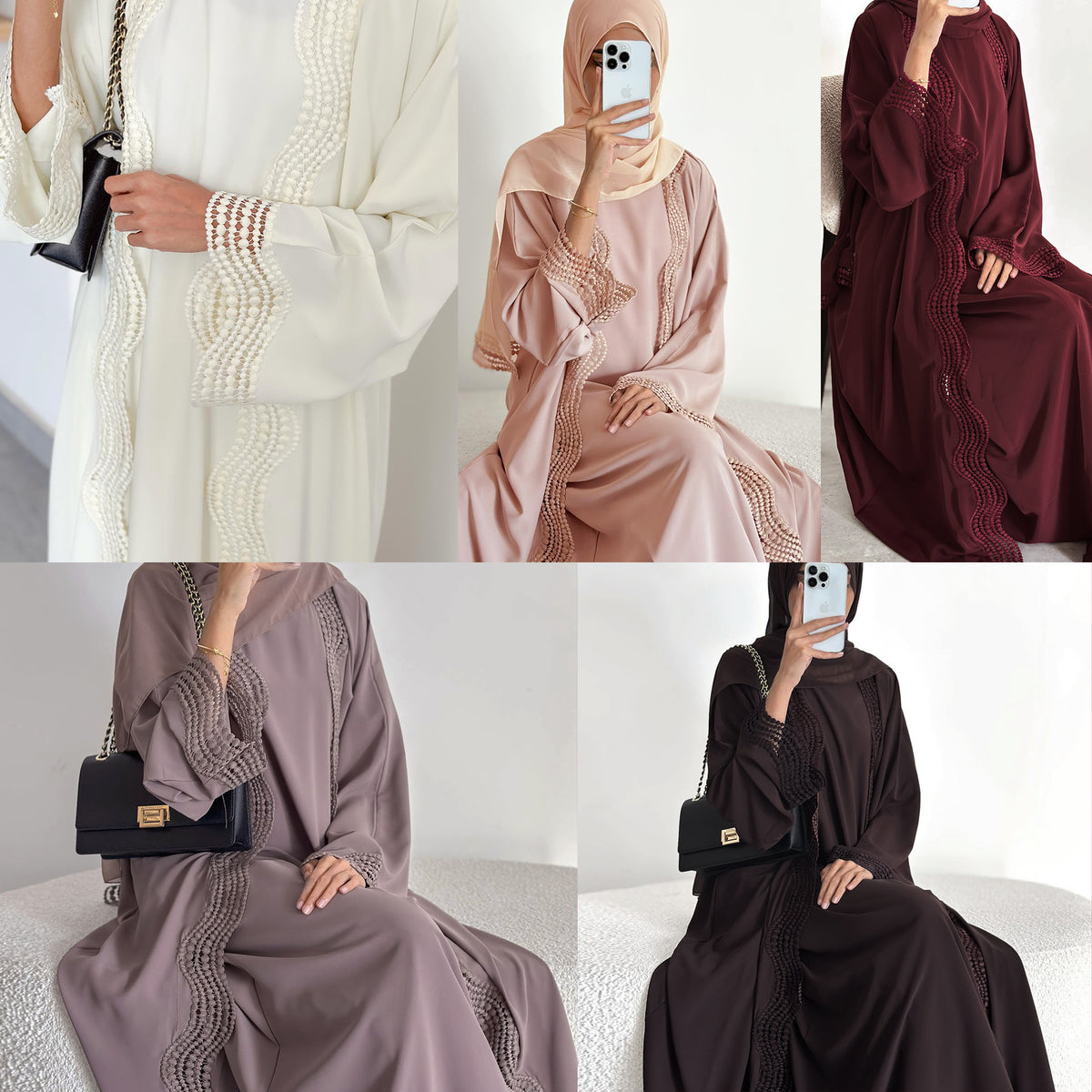 LR1183  Plus Size Wavy Lace Nida Cardigan + Inner Layer Set