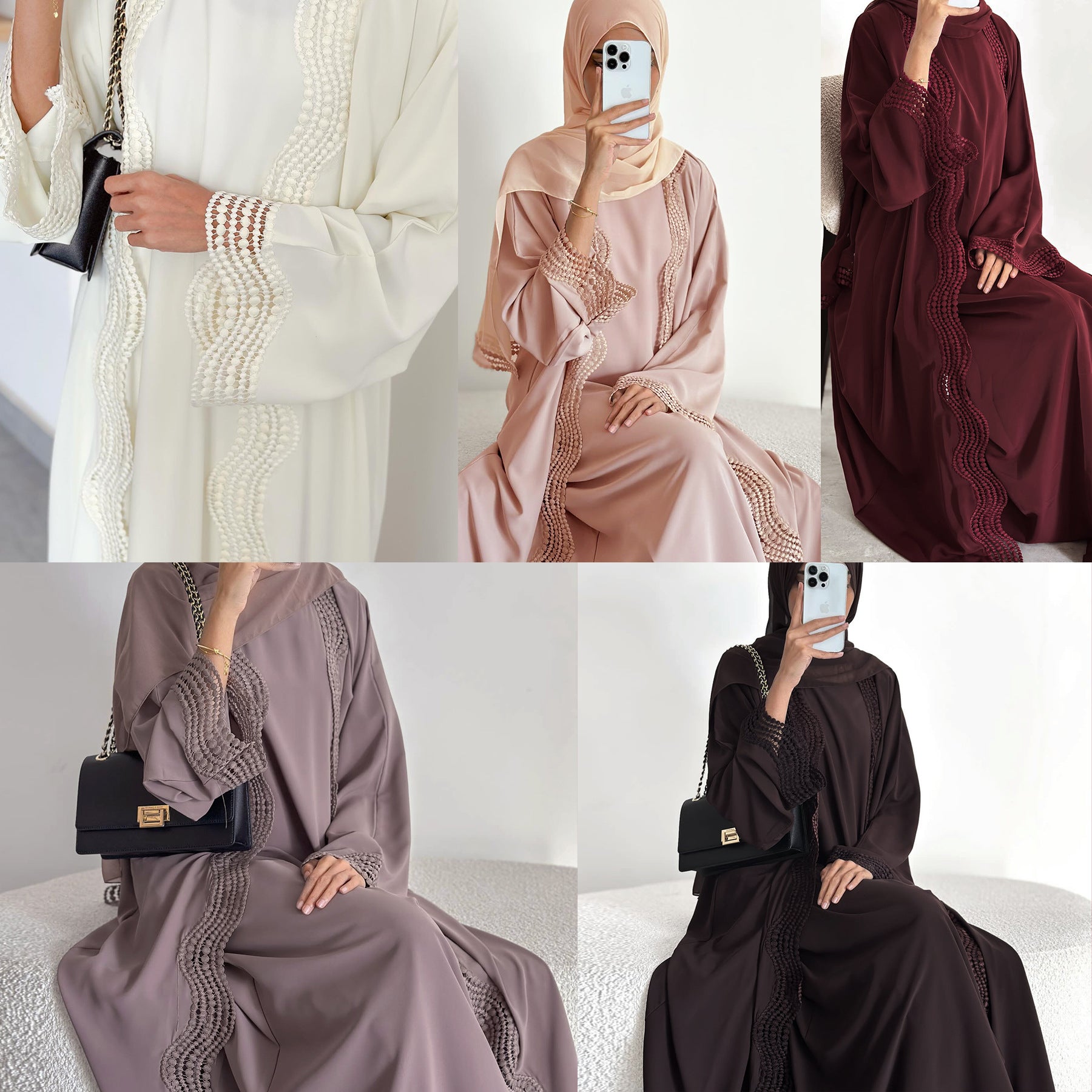 LR1183  Plus Size Wavy Lace Nida Cardigan + Inner Layer Set