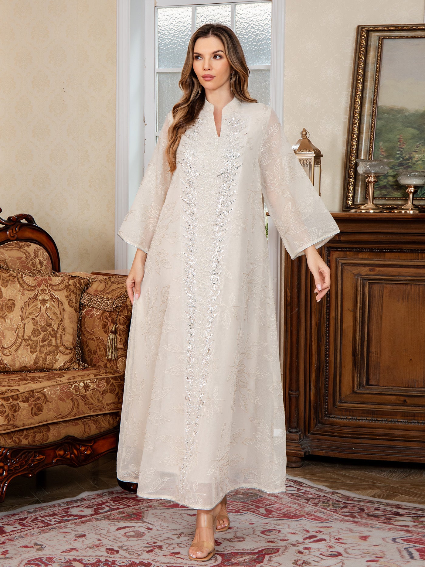 SMT169  Mesh dress with full embroidery