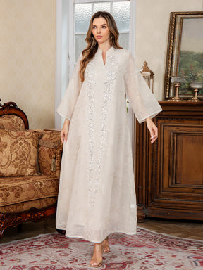 SMT169  Mesh dress with full embroidery