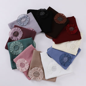 W-0107 plain pearl chiffon hot stamping diamond flower tudung tudung