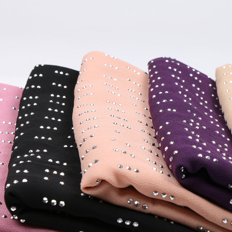 YW113 rhinestones plain bubble chiffon hijab