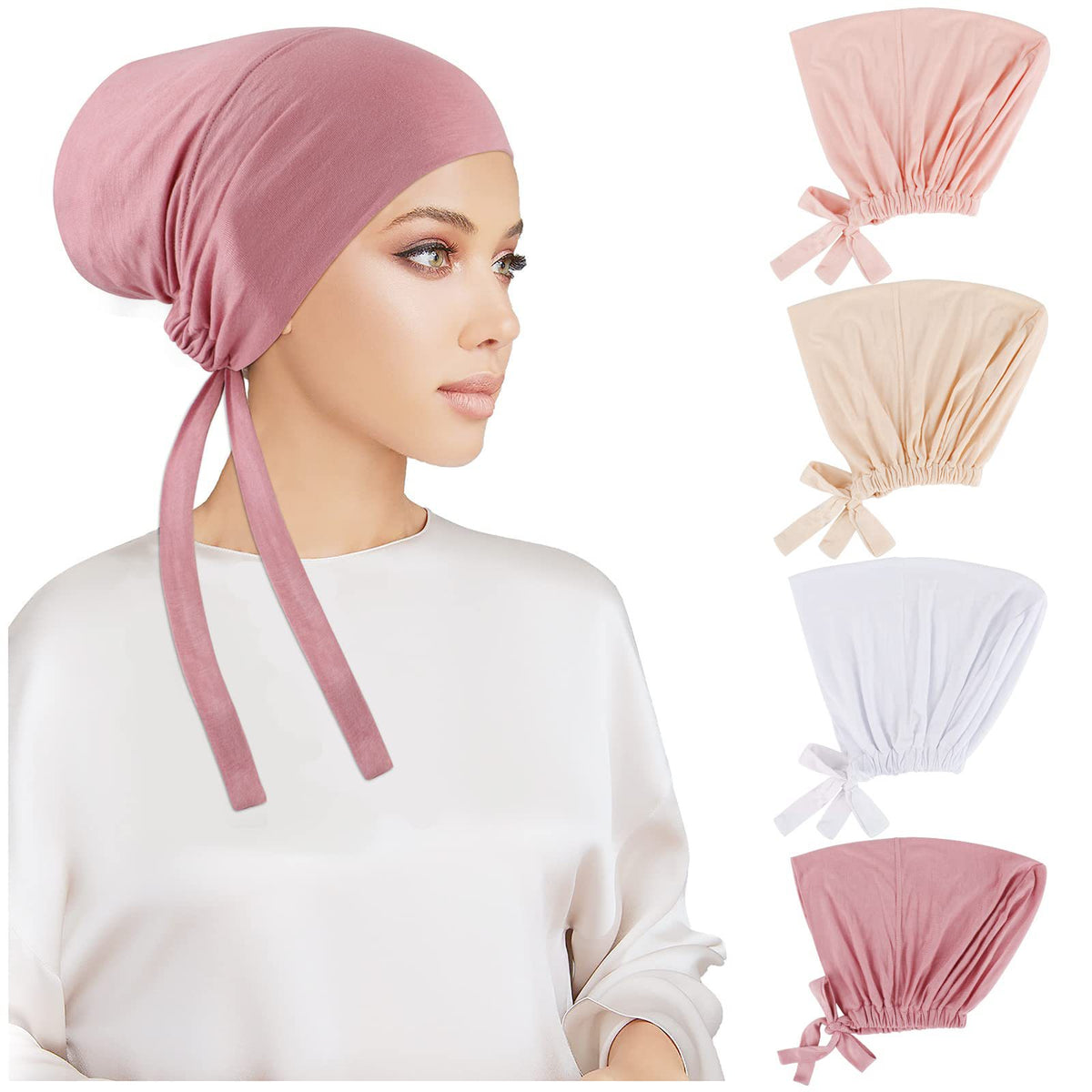 HM068  Muslim new bamboo fiber neck cover with elastic shawl fashionable pullover hat ladies neck scarf versatile bottom hat plain hijab  instant hijab 	sport hijab  hijab/tudung