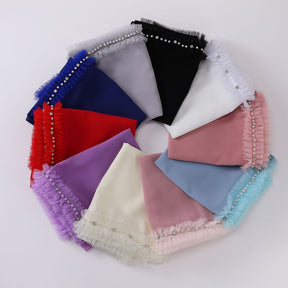 W-0108 plain pearl chiffon lace edge Nail bead hijab scarf