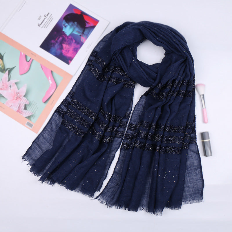 VS169   New solid color sprinkled silver bamboo cotton solid color long scarf classic monochrome striped Malay Indonesian scarf scarf