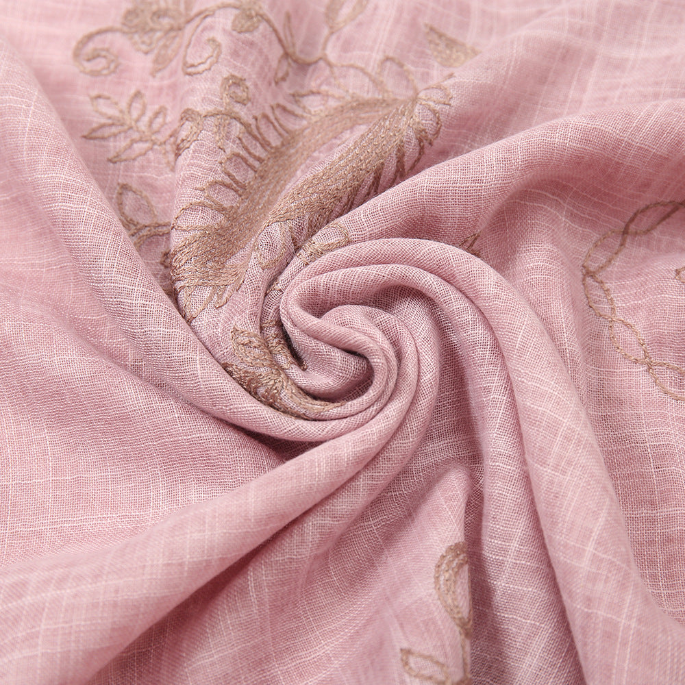 VS508 premium plain embroidery printed Cotton and linen hijab scarf