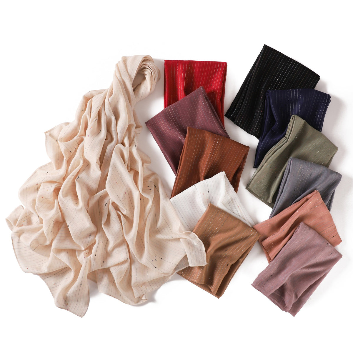 YZ340  Plain Striped Color Thread Polyester Hijab