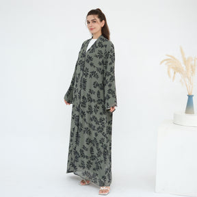 LR1067  Printed Chiffon Lined Open Abaya + Hijab Set