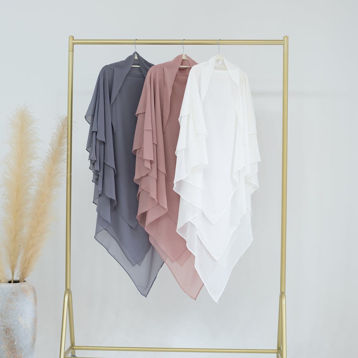 HJ909  Plain 3-Layer Polyester Prayer Hijab