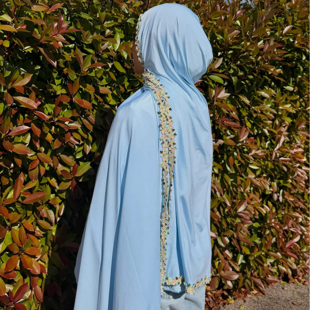 JBHBHB  Elegant Versatile Plain Colorful Embroidered-Edge Liquid Jersey Hijab