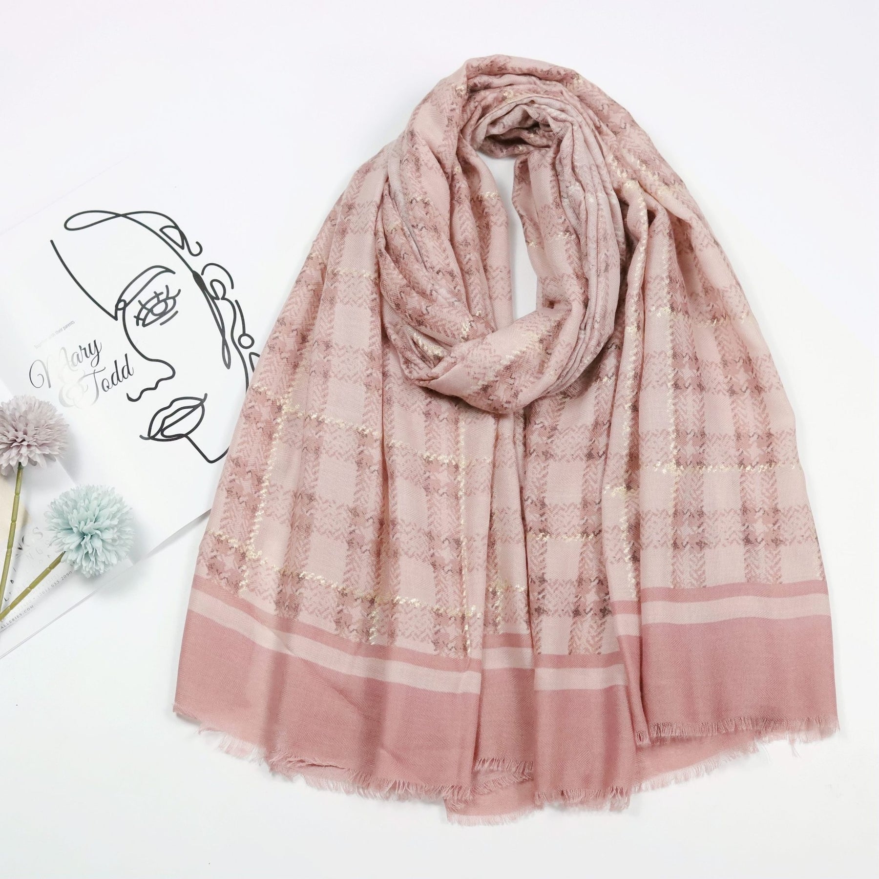 JY210602 lattice printed hot stamping scarf