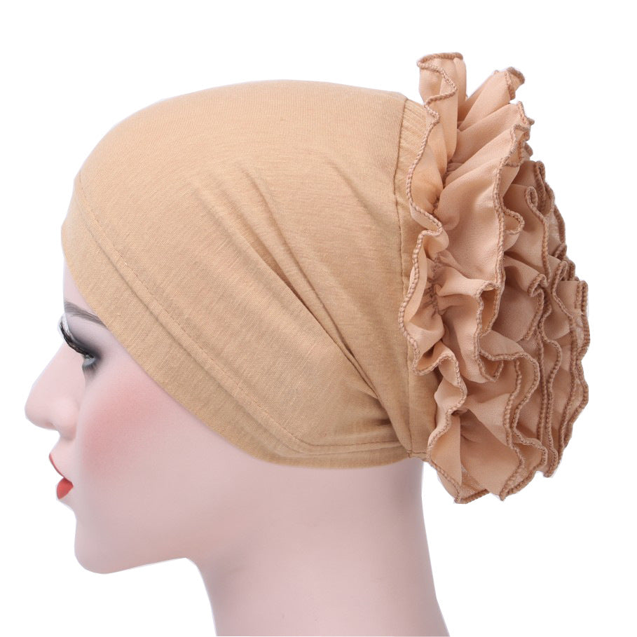 TJM-雪纺盘花 plain chiffon flower hijab turban hat