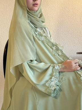 HBWT  Plain Lace Polyester Cardigan + Hijab Set