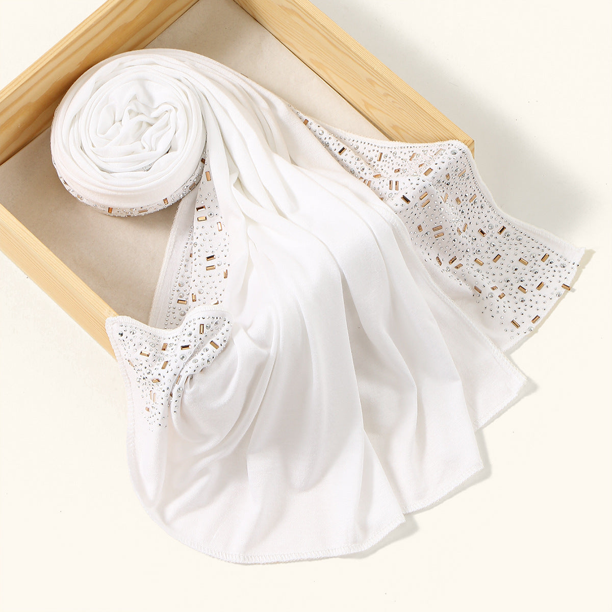 YW425  Mercerized Cotton Special-Shaped Hotfix Rhinestone Hijab
