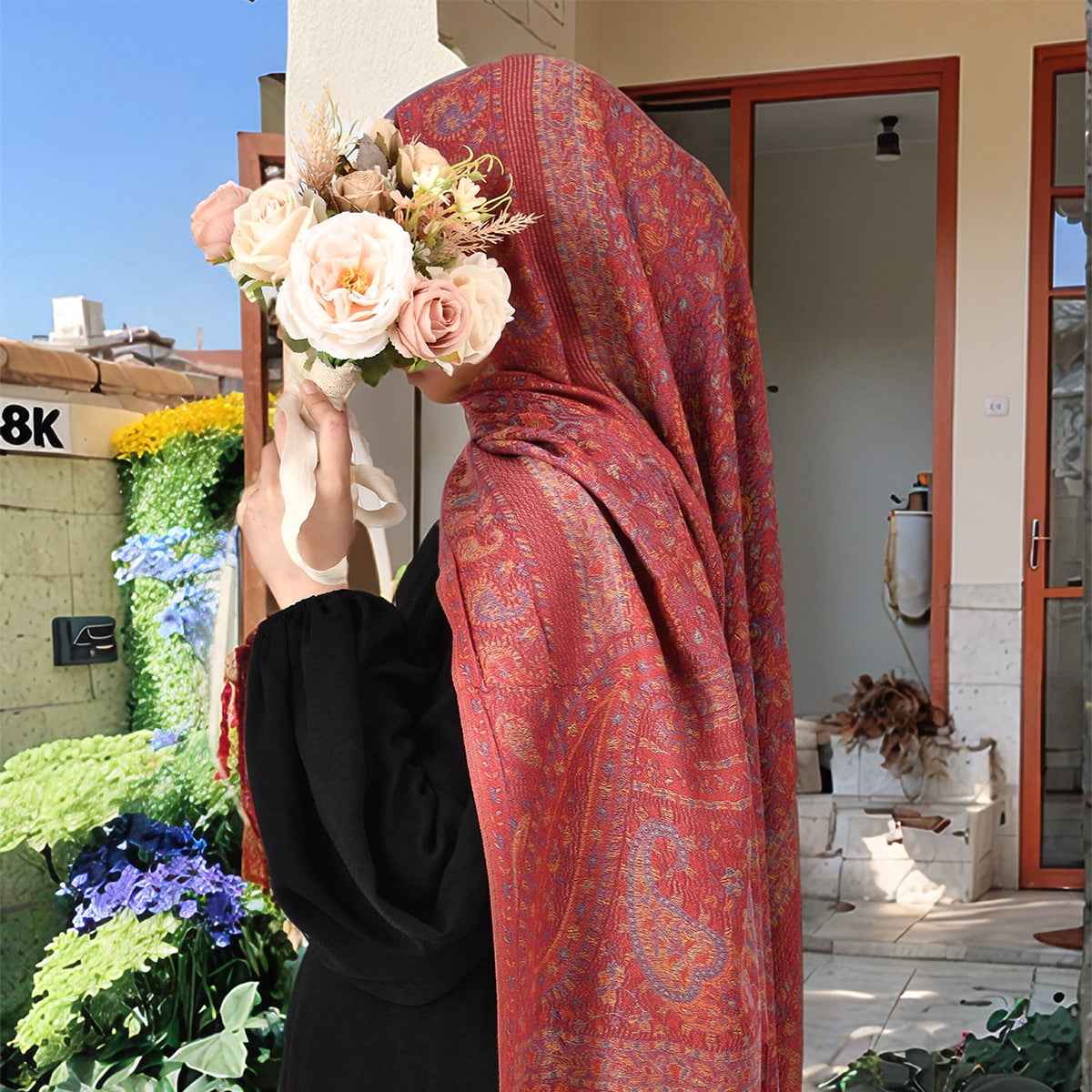 VS929  Cashew print hijab thick jacquard tassel scarf
