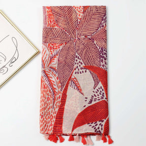 JY240621   Red palm leaf print scarf