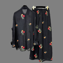 YZJ001 Floral Cotton Linen Embroidered Abaya Set