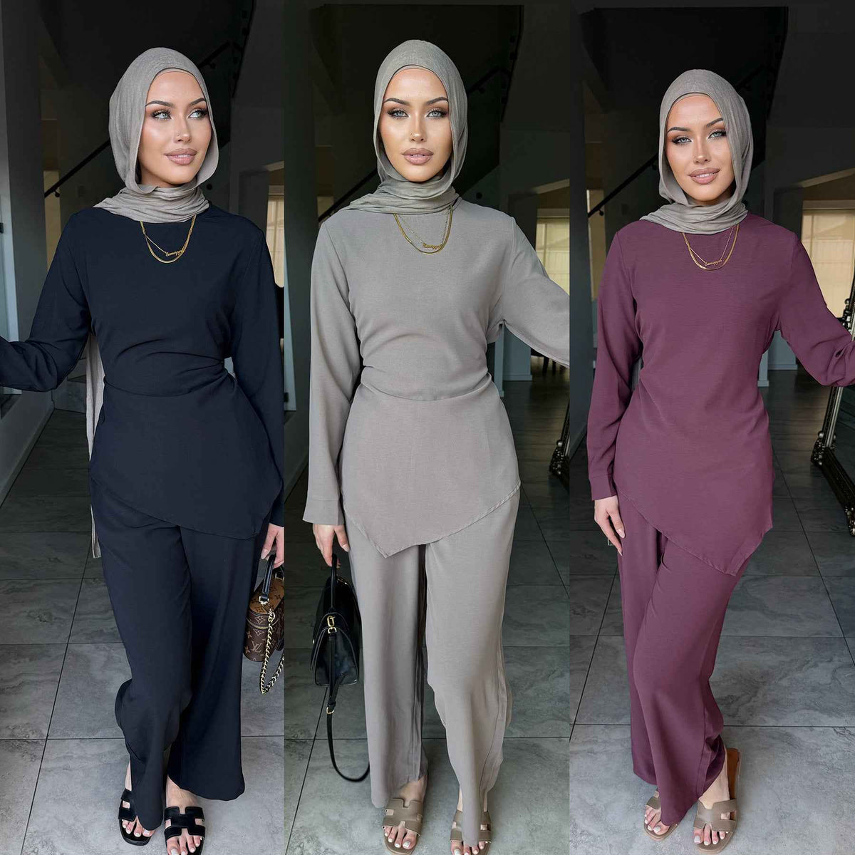 LR1089  Plain Casual Two-Piece Set