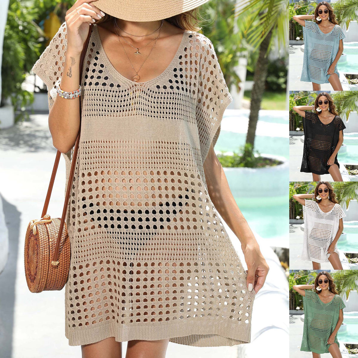Z955  Hollow Woven Cardigan Loose Dress