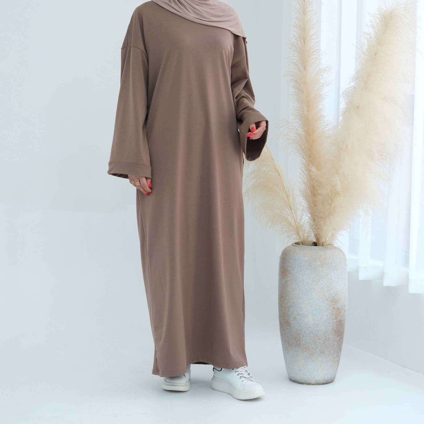 LR737  Plain Hooded Sweatshirt Abaya Dress