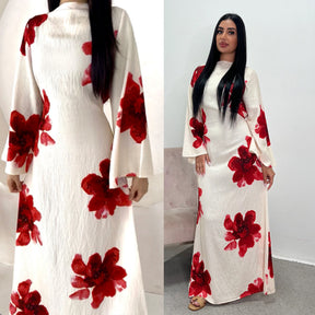 LR1063  Women's Printed Ankle-Length Dress with Slimming Waist